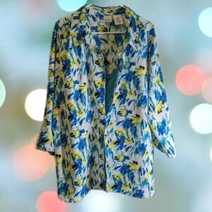 Just My Size 4XL 3/4 sleeve, floral button down one piece top. Work, party.